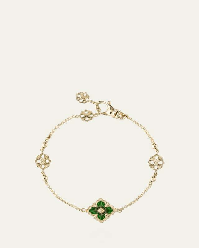 Opera Tulle 18K Yellow Gold Green Enamel Three-Motif Chain Bracelet